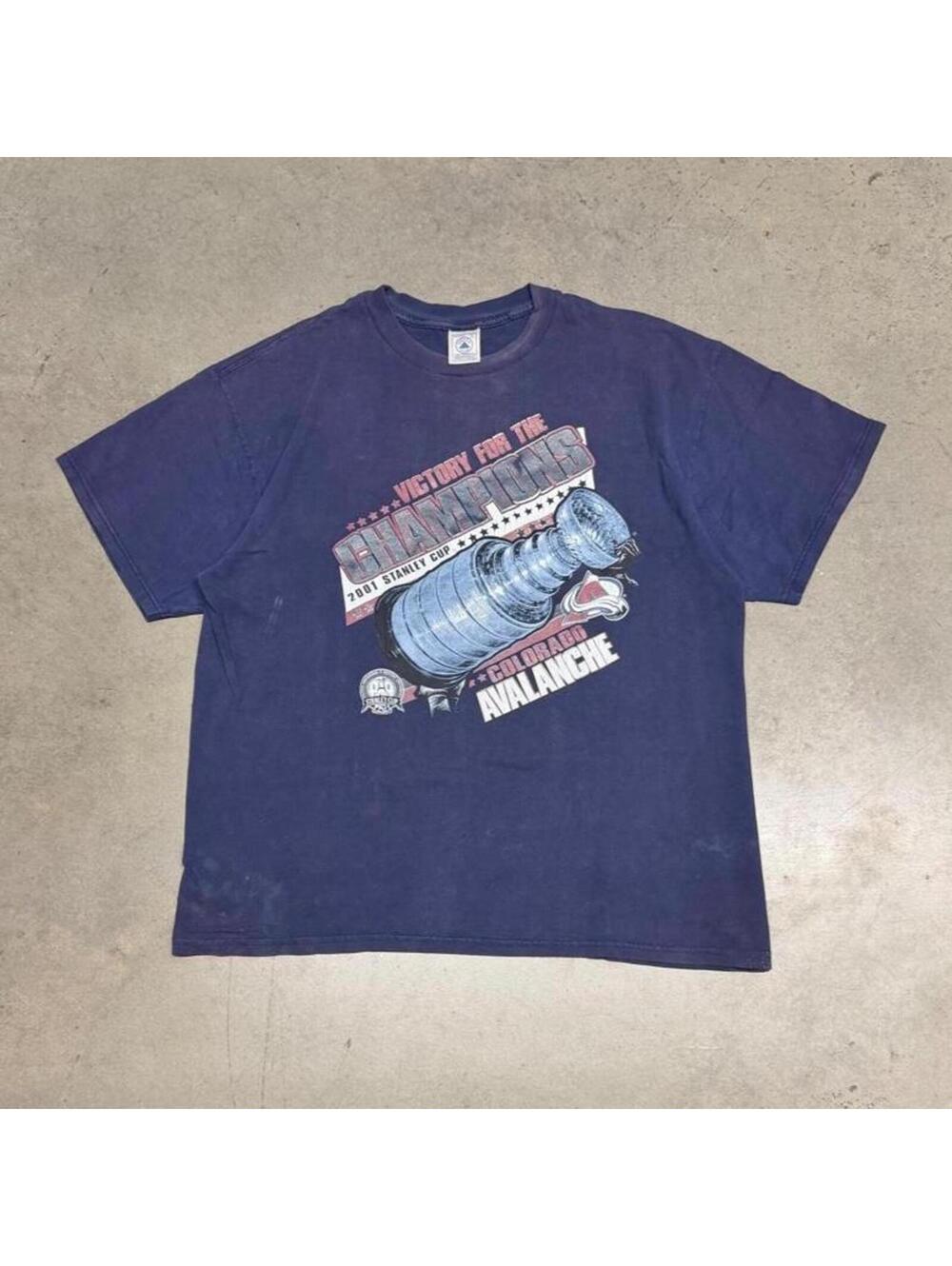 Vintage Colorado Avalanche T Shirt Mens XL Navy Faded Stanley Cup Champions 2001 - Picture 2 of 6